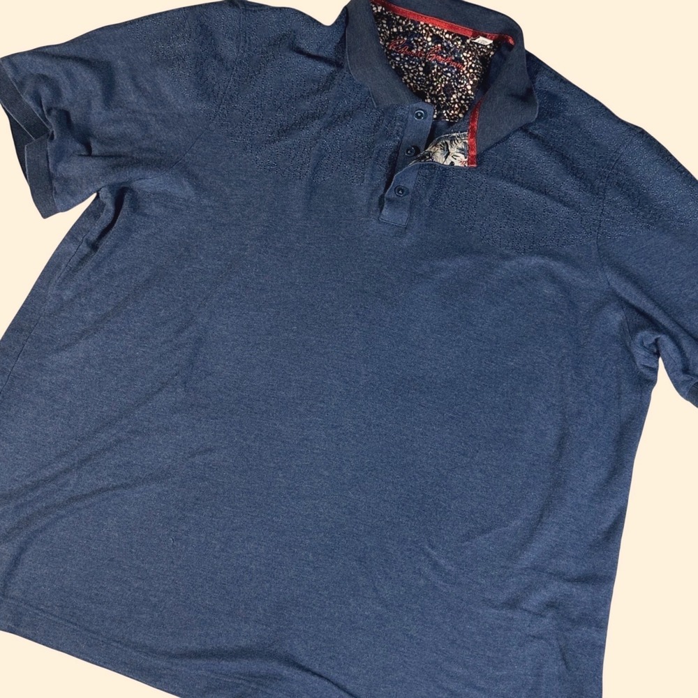 Robert Graham Polo Shirt Mens 2XL Navy Blue Embroidered Floral Trim Classic Fit
